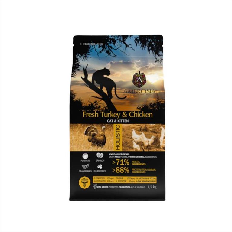 AMBROSIA Grain Free Cat & Kitten με Γαλοπούλα και Κοτόπουλο 1,5kg