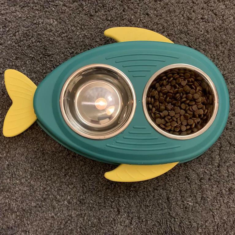 Διπλό μπολ φαγητού σε σχήμα ψαράκι Πράσινο 2x160ml