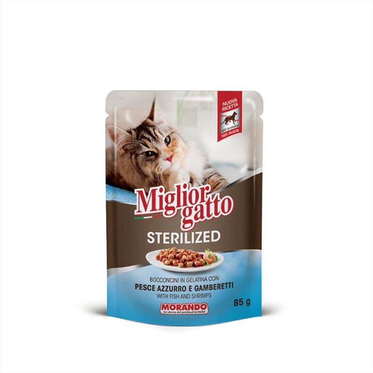 Miglior Gatto Sterilised με Ψάρι και Γαρίδες σε ζελέ 85gr