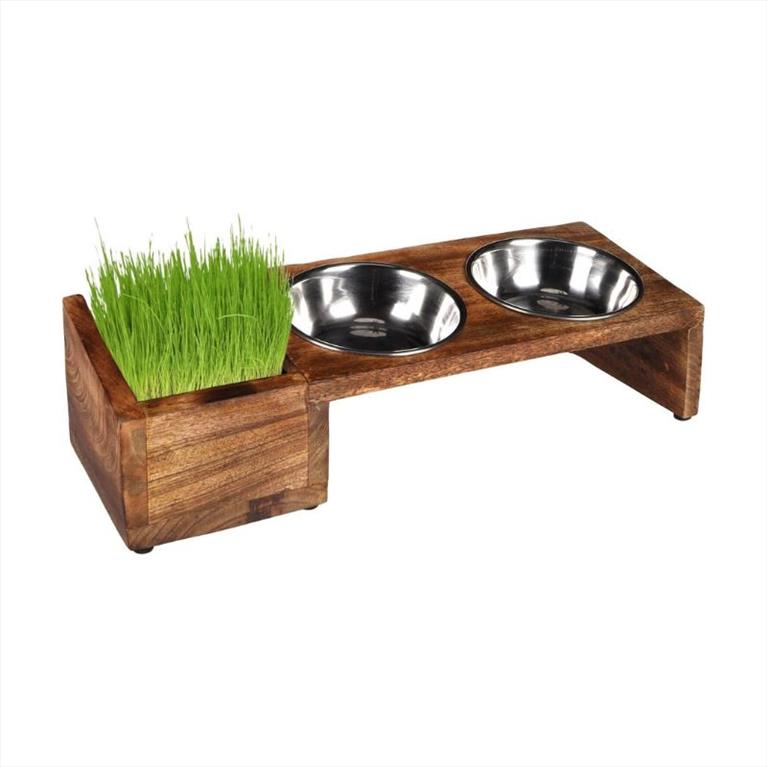 Flamingo Διπλό Μπόλ Φαγητού με έξτρα θήκη για γρασίδι 2x375ml