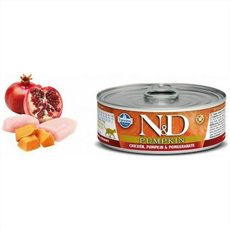 N&D υγρή τροφή γάτας με κοτόπουλο, κολοκύθα και ρόδι 70gr