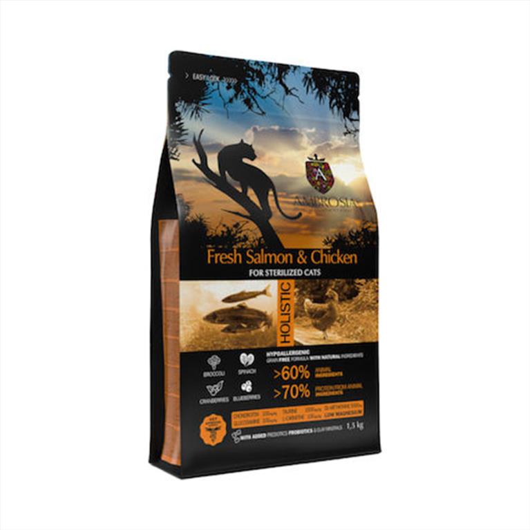 AMBROSIA Grain Free Sterilized με Σολομό και Κοτόπουλο 1,5kg