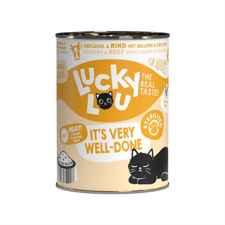 Lucky Lou LifeStage Adult Sterilized με Πουλερικά, Βοδινό, Σέλινο και Κιχώριο 400gr