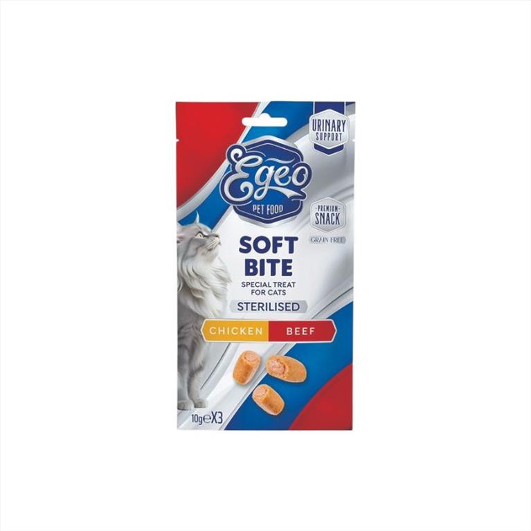 Egeo Soft Bites Sterilised Snack με Κοτόπουλο και Βοδινό 3x10gr