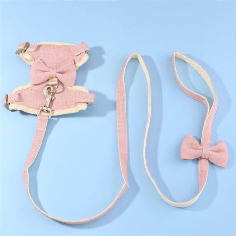 Επιστήθιο και λουράκι γάτας ροζ με φιόγκο (Adult) 28-32cm 120cm