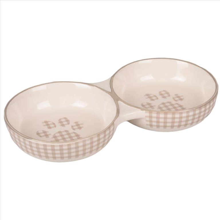 FLAMINGO Διπλό Μπόλ Φαγητού Κεραμικό Μπεζ/Λευκό 2x145ml