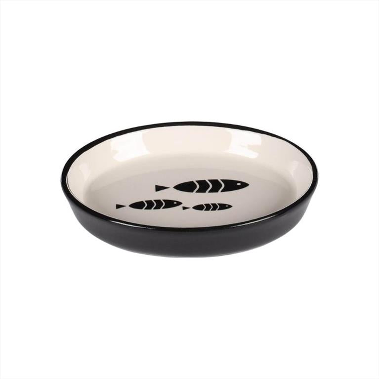 Flamingo Κεραμικό Μπολάκι Γάτας Μαύρο/Λευκό 14x11,5x2,5cm 150ml