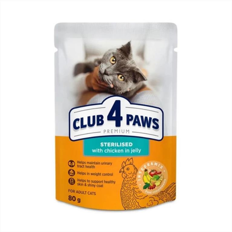 Club 4 Paws Sterilised με Κοτόπουλο σε ζελέ 80gr