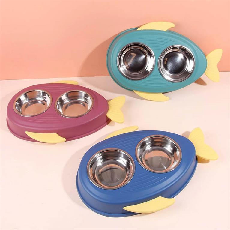 Διπλό μπολ φαγητού σε σχήμα ψαράκι Μπλέ 2x160ml