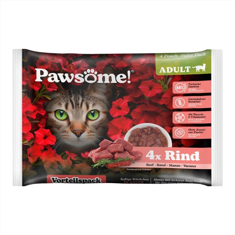 Pawsome Adult Βοδινό 85gr FlowPack 4τμχ