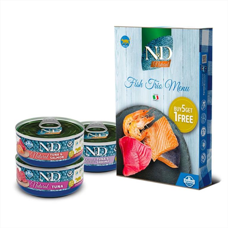 N&D Cat Natural Fish Trio Menu 6x70gr (5+1 Δώρο)