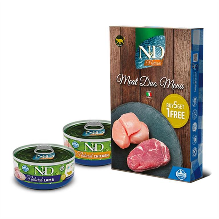 N&D Cat Natural Meat Duo Menu 6x70gr (5+1 Δώρο)