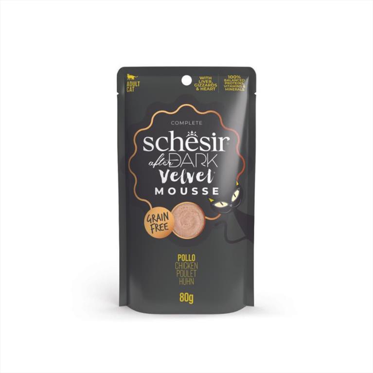 Schesir Cat After Dark Velvet pouch μούς με Κοτόπουλο 80gr