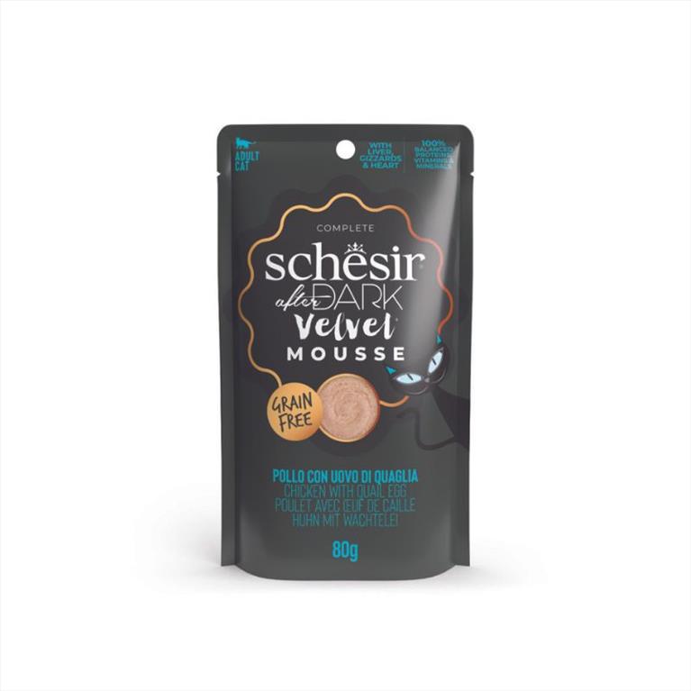 Schesir Cat After Dark Velvet pouch μούς Κοτόπουλο με Αυγό Ορτυκιού 80gr