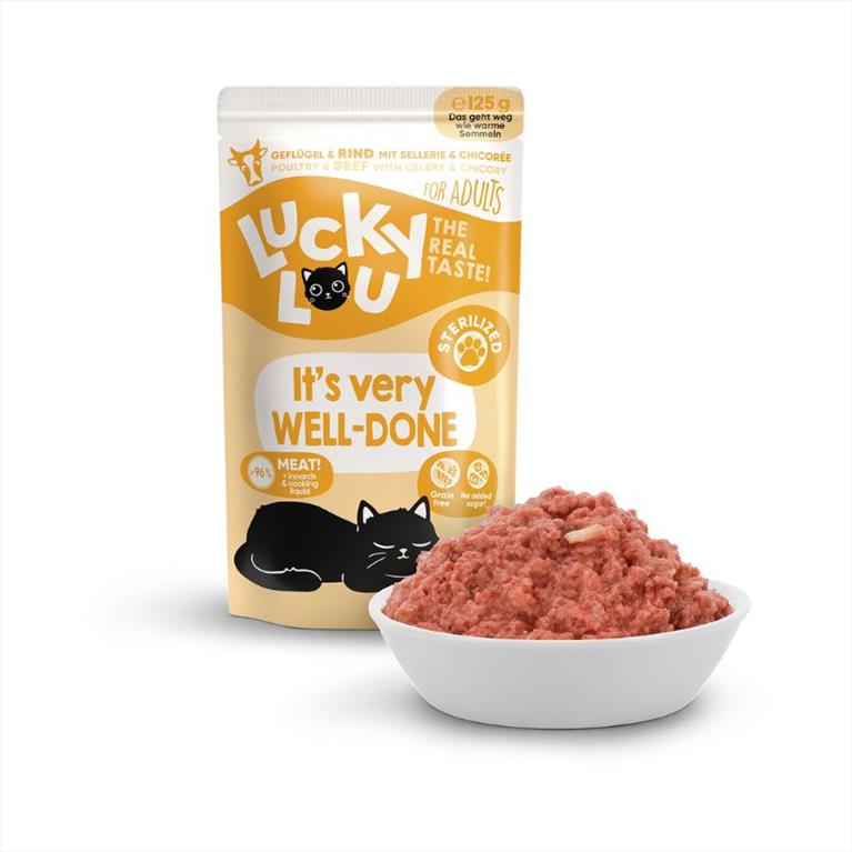 Lucky Lou LifeStage Adult Sterilized με Πουλερικά, Βοδινό, Σέλινο και Κιχώριο 125gr