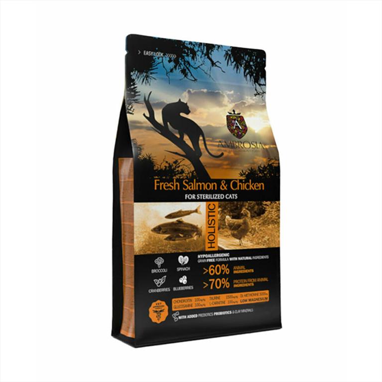 AMBROSIA Grain Free Sterilized με Σολομό και Κοτόπουλο 5kg