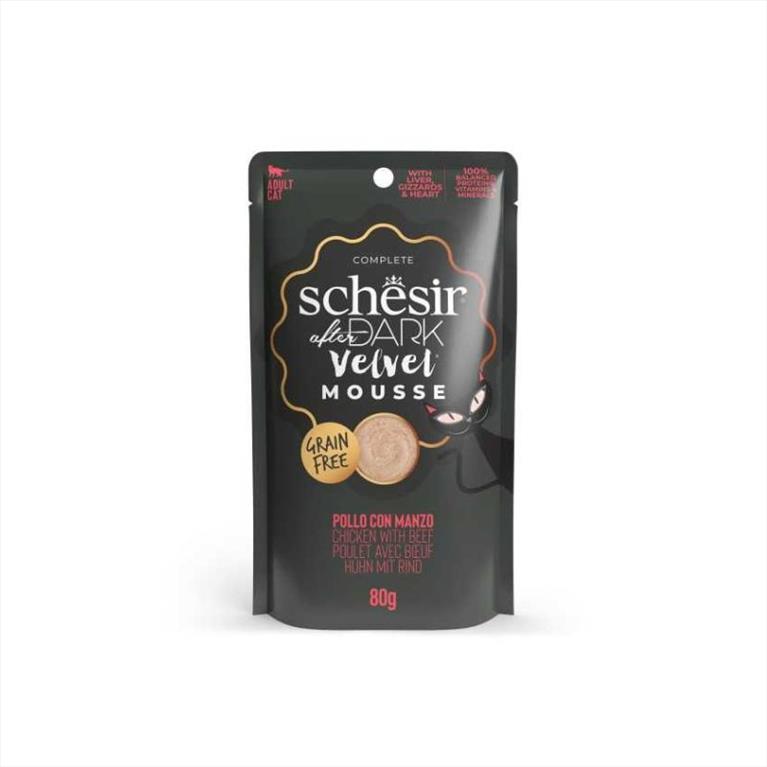Schesir Cat After Dark Velvet pouch μούς Κοτόπουλο με Μοσχάρι 80gr