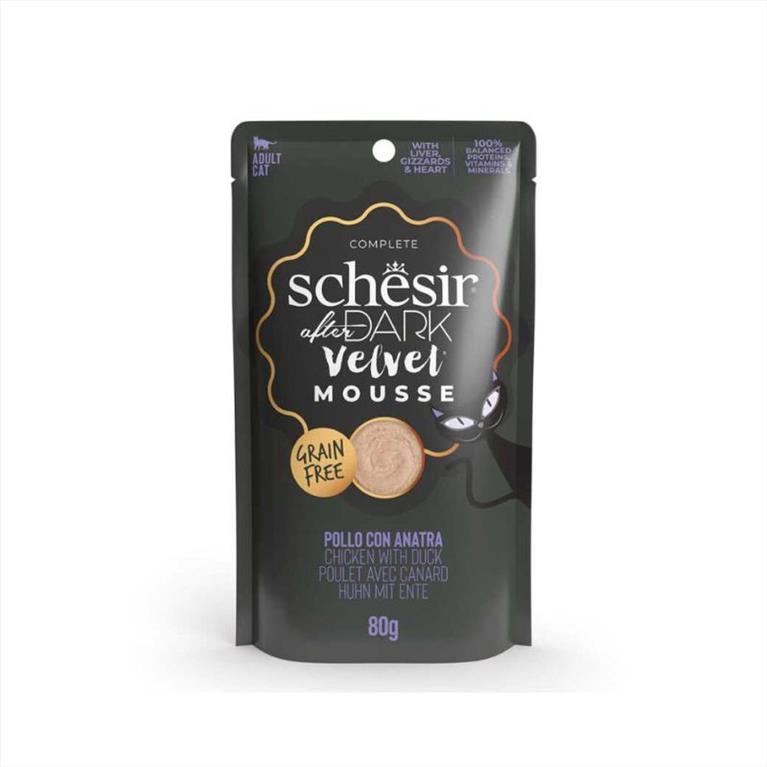 Schesir Cat After Dark Velvet pouch μούς Κοτόπουλο με Πάπια 80gr
