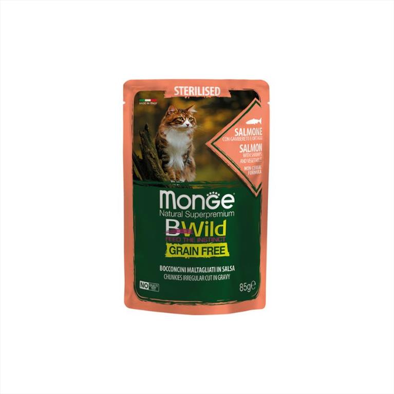 Monge BWild Grain Free Sterilised Σολομός με Γαρίδες και Λαχανικά 85gr