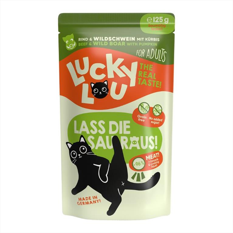 Lucky Lou LifeStage Adult με Βοδινό, Αγριογούρουνο και Κολοκύθα 125gr