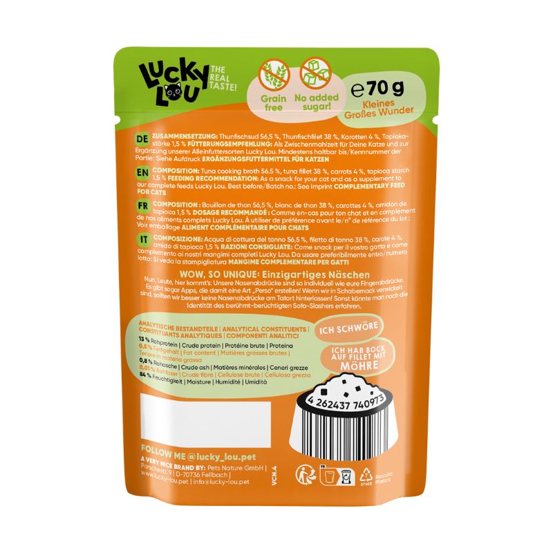 Lucky Lou ExtraFood Φιλέτο Τόνου με Καρότο Σε Ζωμό Φακελάκι 70gr