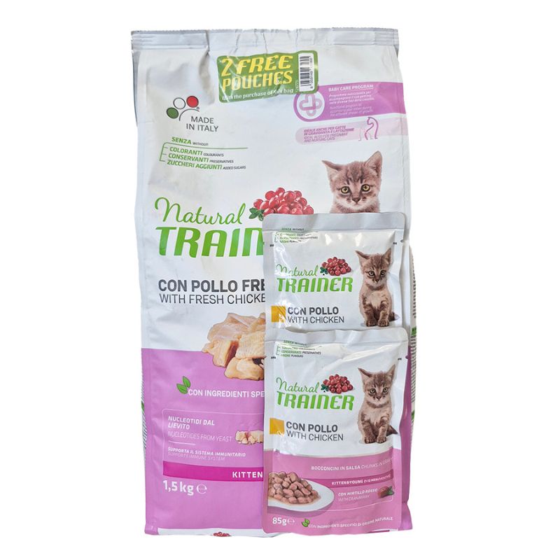 Νatural Trainer Kitten με Κοτόπουλο 1.5kg +Δώρο 2 φακελάκια υγρής τροφής