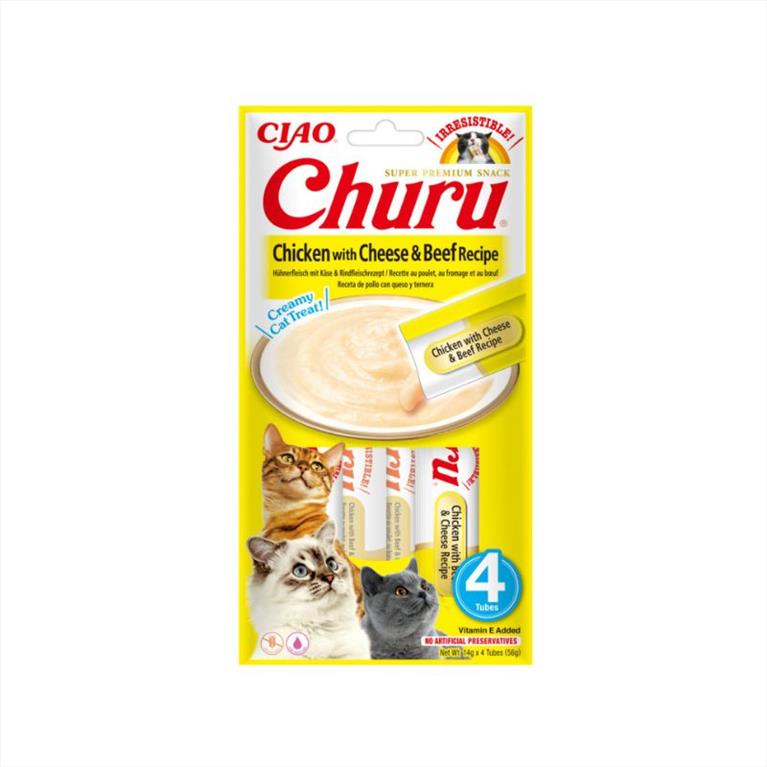 Churu Λιχουδιά Γάτας Κοτόπουλο με Τυρί και Βοδινό 4x14gr