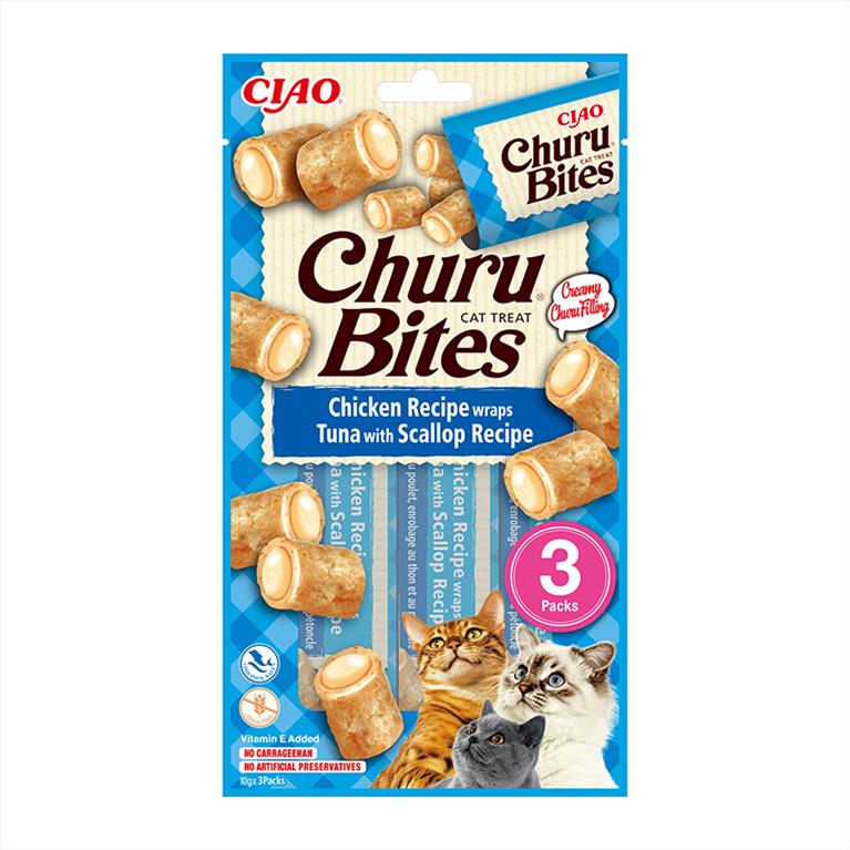 Churu Bites Λιχουδιά Γάτας με Τόνο, Κοτόπουλο & Χτένια 3χ10gr
