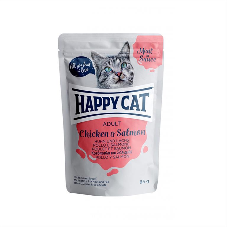 Happy Cat Κοτόπουλο και Σολομός 85gr