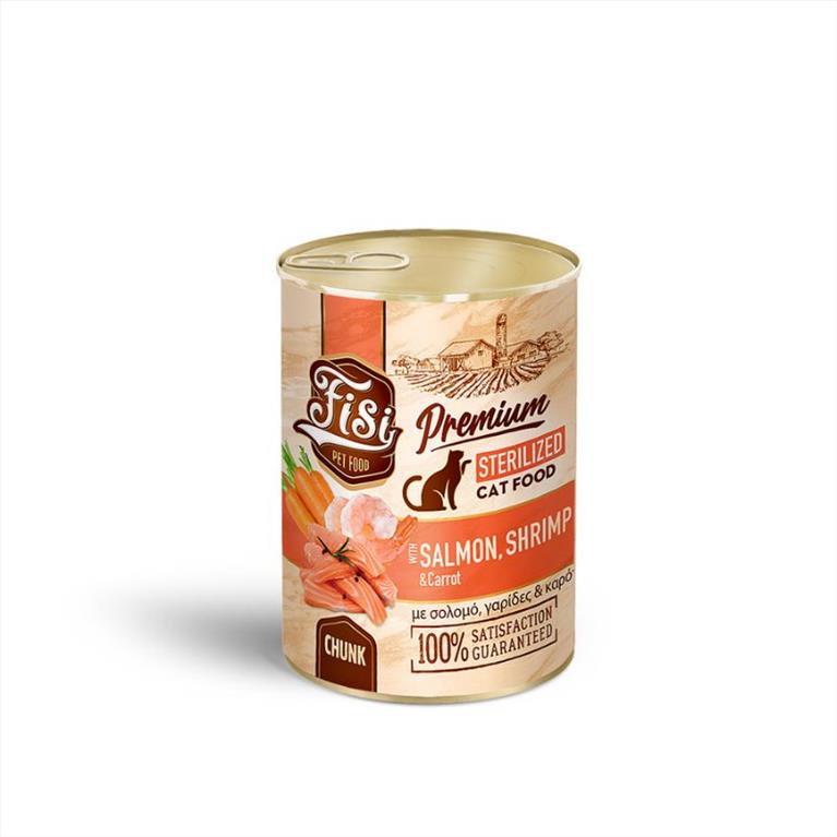 FISI Cat Adult Sterilized Σολομός, Γαρίδες και Καρότα σε Σάλτσα 400gr