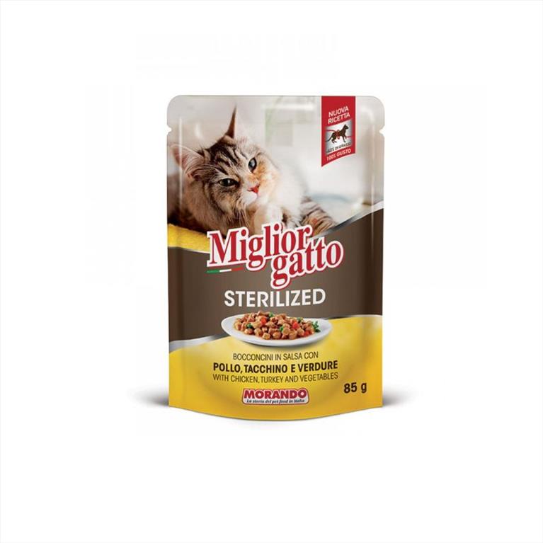 Miglior Gatto Sterilised με Κοτόπουλο, Γαλοπούλα και Λαχανικά 85gr