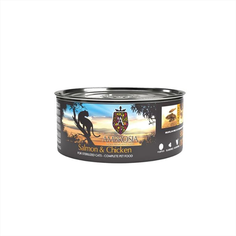 Ambrosia Grain Free Sterilised με Κοτόπουλο και Σολομό 150gr