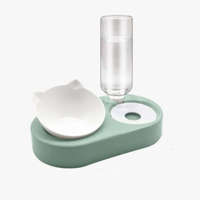 Μπολ φαγητού σε σχήμα γάτας  με μπουκάλι νερού βεραμάν 27cm