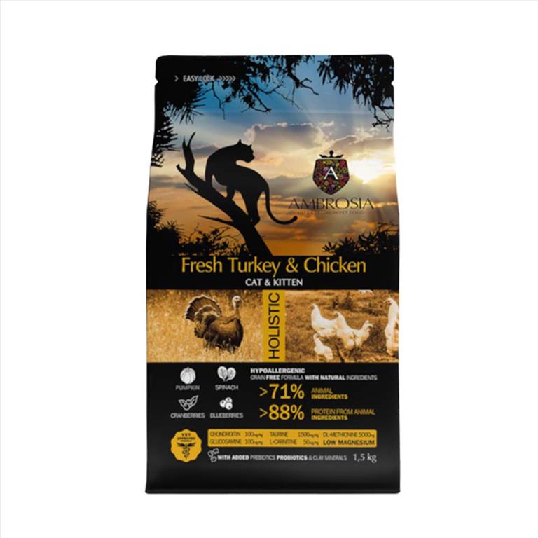 AMBROSIA Grain Free Cat & Kitten με Γαλοπούλα και Κοτόπουλο 5kg