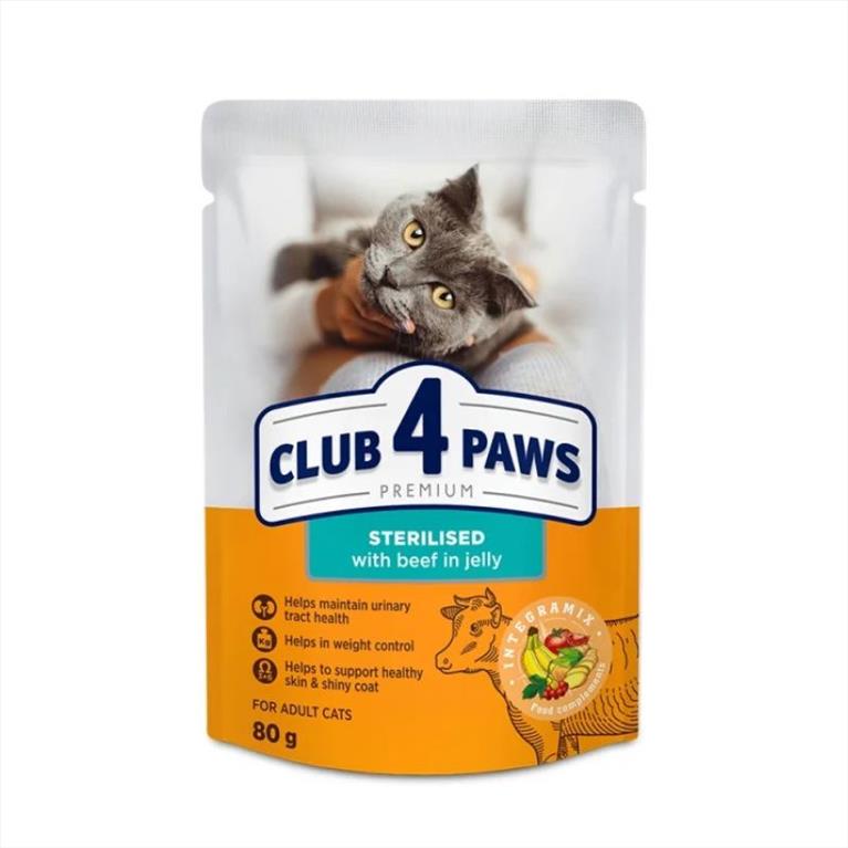 Club 4 Paws Sterilised με Βοδινό σε ζελέ 80gr
