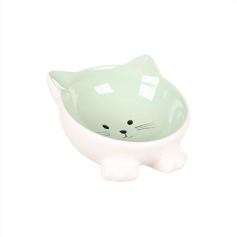 Flamingo Κεραμικό Υπερυψωμένο Μπόλ σε Σχήμα Γάτας Λευκό/Πράσινο 125ml