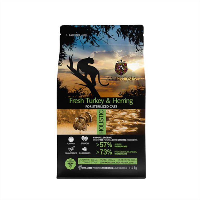 AMBROSIA Grain Free Sterilized με Γαλοπούλα και Ρέγγα 1.5kg