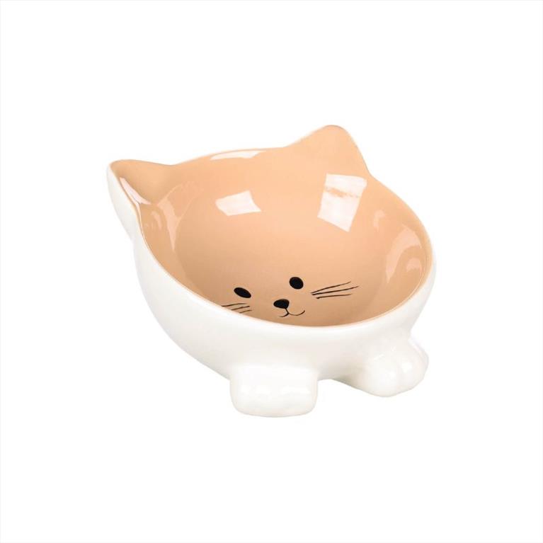 Flamingo Κεραμικό Υπερυψωμένο Μπόλ σε Σχήμα Γάτας Λευκό/Σομόν 125ml