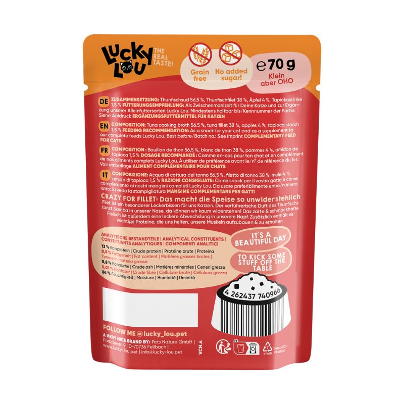 Lucky Lou ExtraFood Φιλέτο Τόνου με Μήλο Σε Ζωμό Φακελάκι 70gr