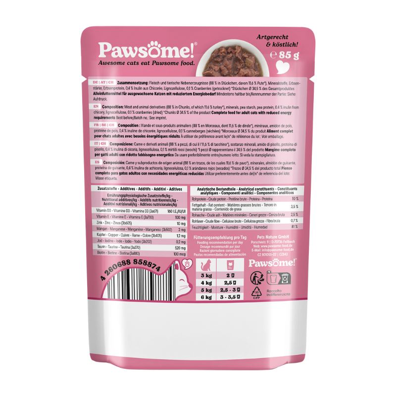 Pawsome Adult Light/Sterilized Γαλοπούλα 85gr